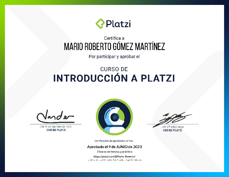 Diploma Introduccion a Platzi